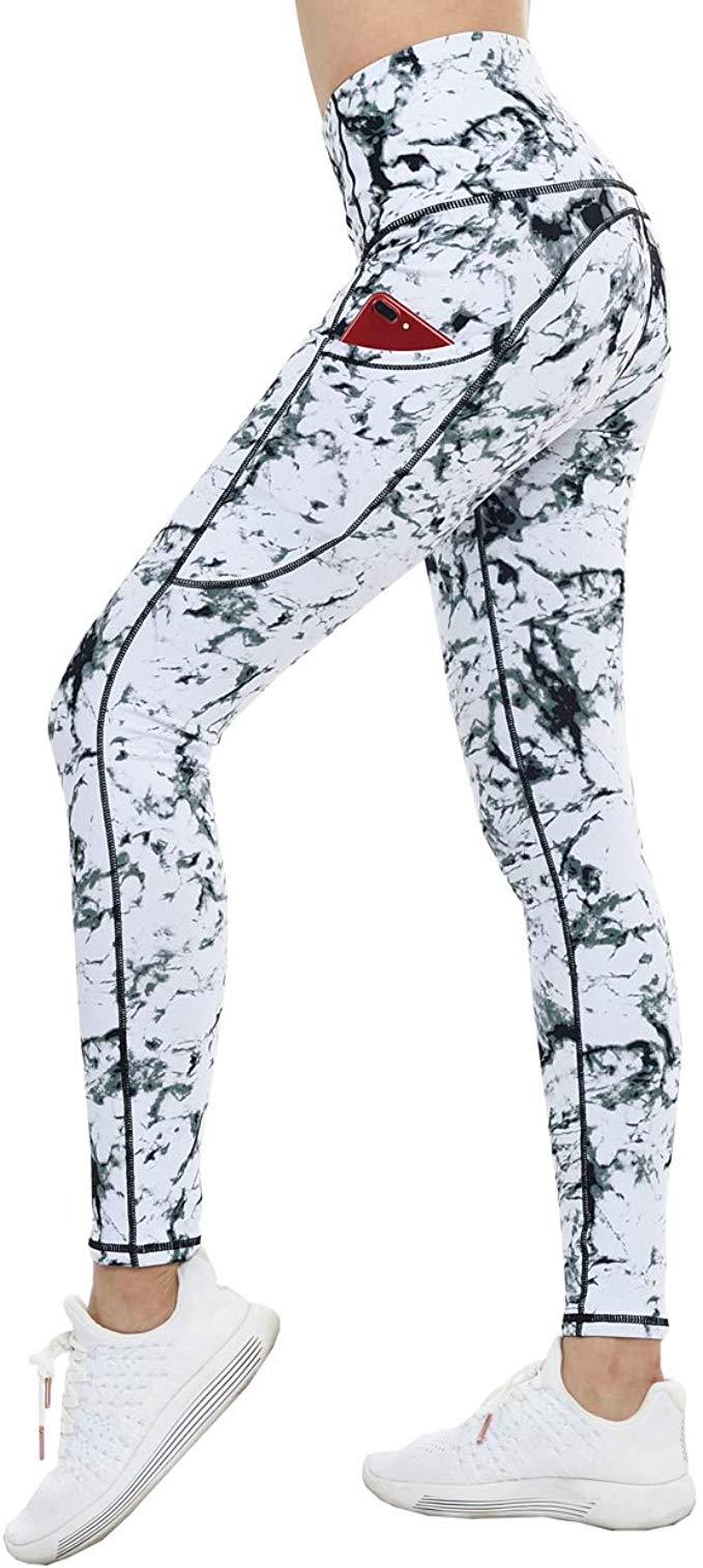 Long marble patterned leggings with pockets.