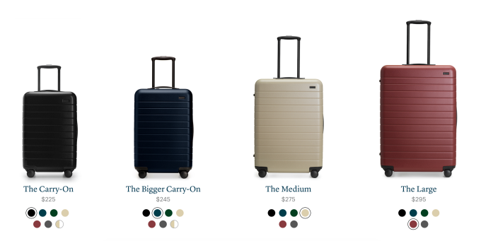 Line up of away travel luggage as a holiday gift idea.