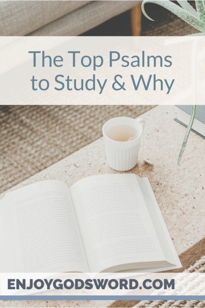 the top psalms to study picture with open book and coffee.